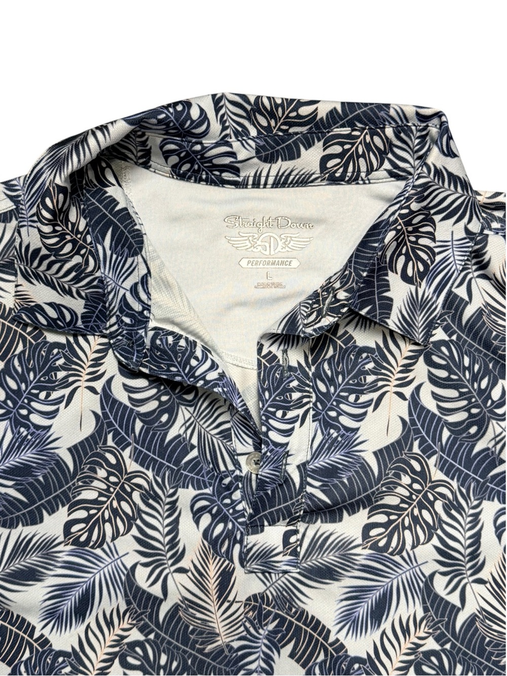 Straight Down Performance Golf Polo Navy Tropical Print Men's Large - Picture 4 of 10